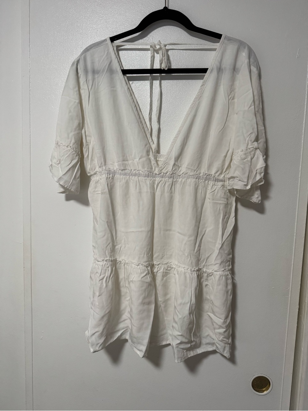 White V-Neck Tiered Tunic Dress